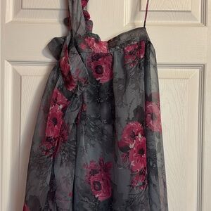 Floral Chiffon Dress with Pink and Gray Design